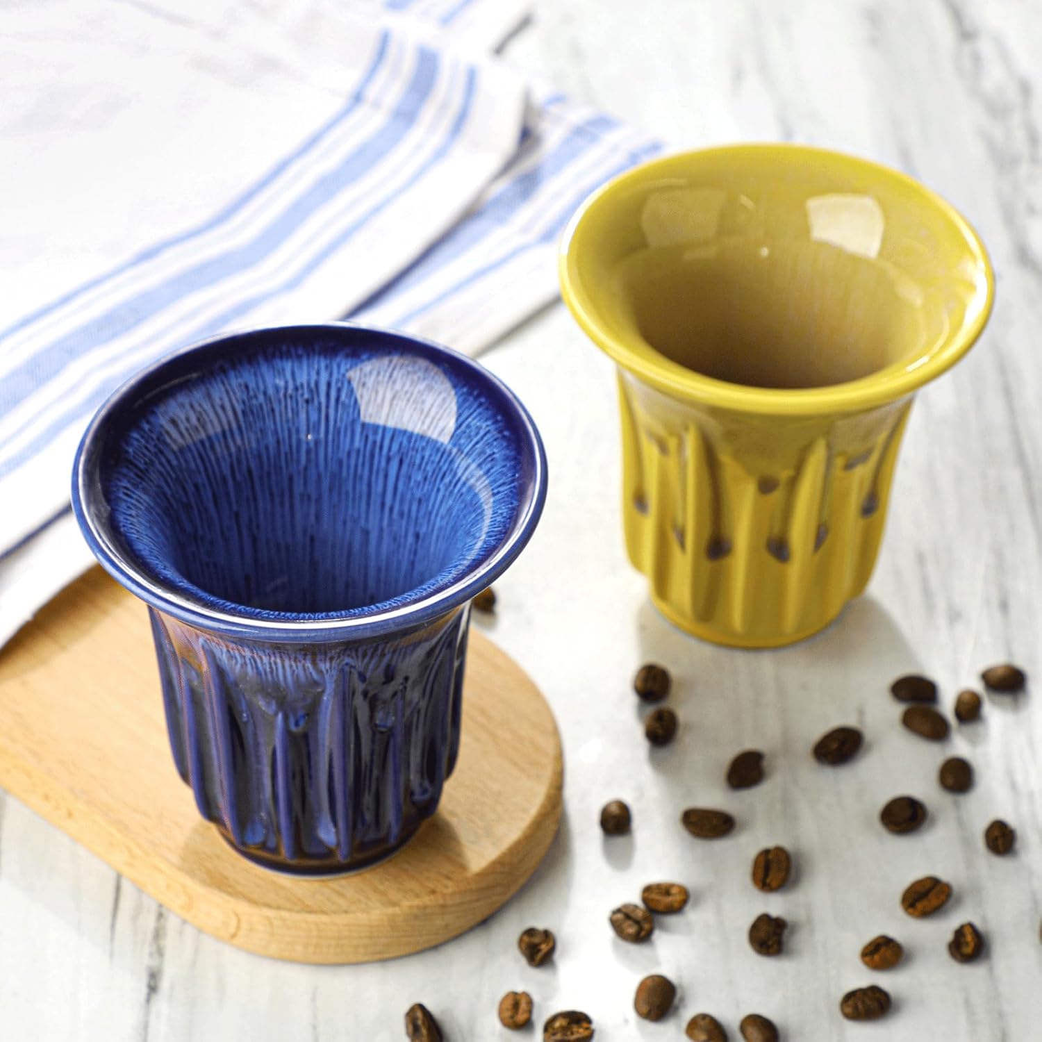 Espresso Cups Set of 2,Ceramic Coffee Mugs Double Walled Espresso Demitasse Cups for Espresso Machine