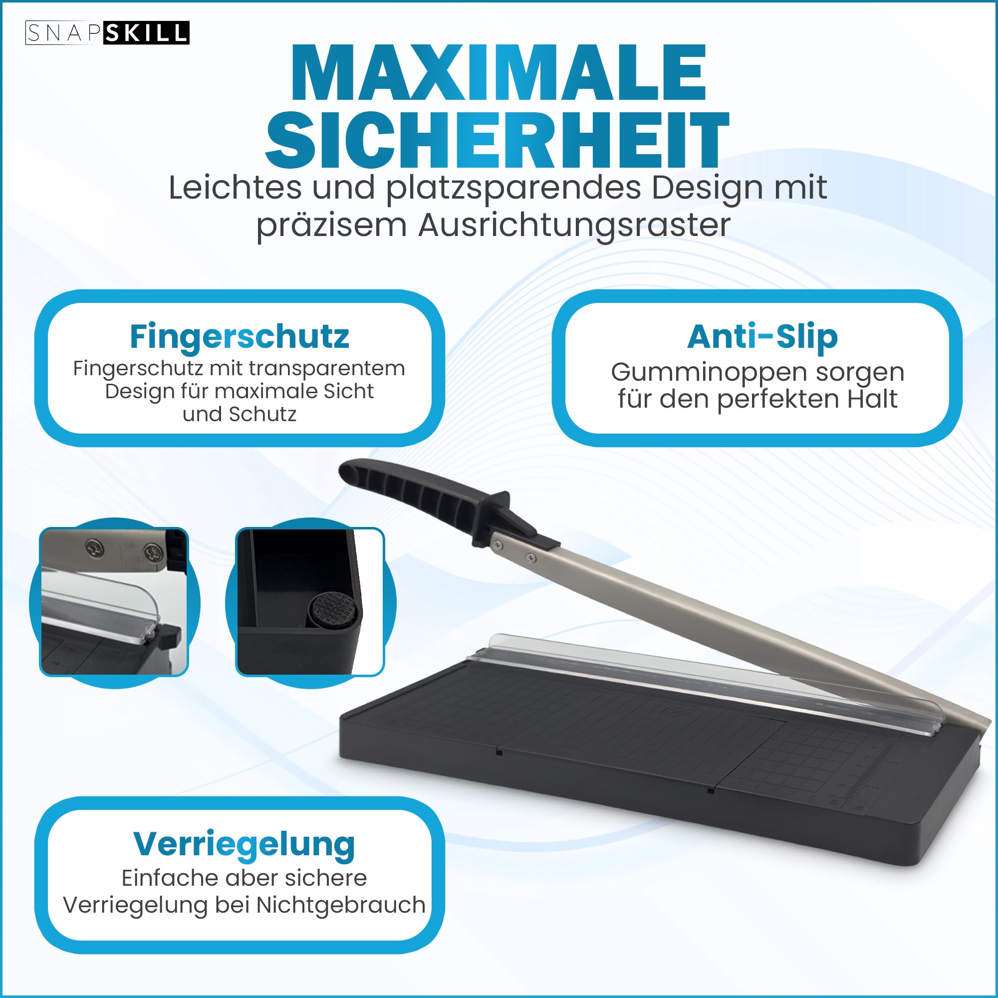 Papierschneider A4 Kompakt 34 cm | Für bis zu 8 Blätter A4-B7 (80g/m²) | Präzise Schneidemaschiene für Papier- & Bastelarbeiten | Ideal für Büro, Schule, Fotografie & Scrapbooking