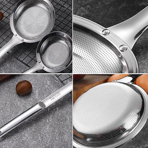 Miniatura 5 de Cuchara coladora de acero inoxidable de malla fina, colador de malla extrafina con asa, cuchara espumadera de acero inoxidable 304, accesorio de