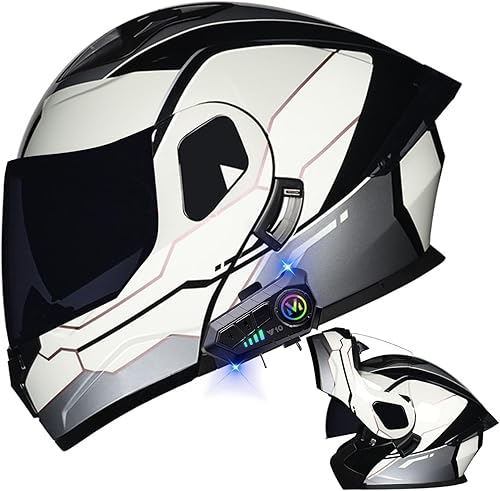 Miniatura 13 de Casco de motocicleta Bluetooth modular aprobado por DOT con visera doble, cara completa, abatible, integrado, cascos de motocicleta con visera