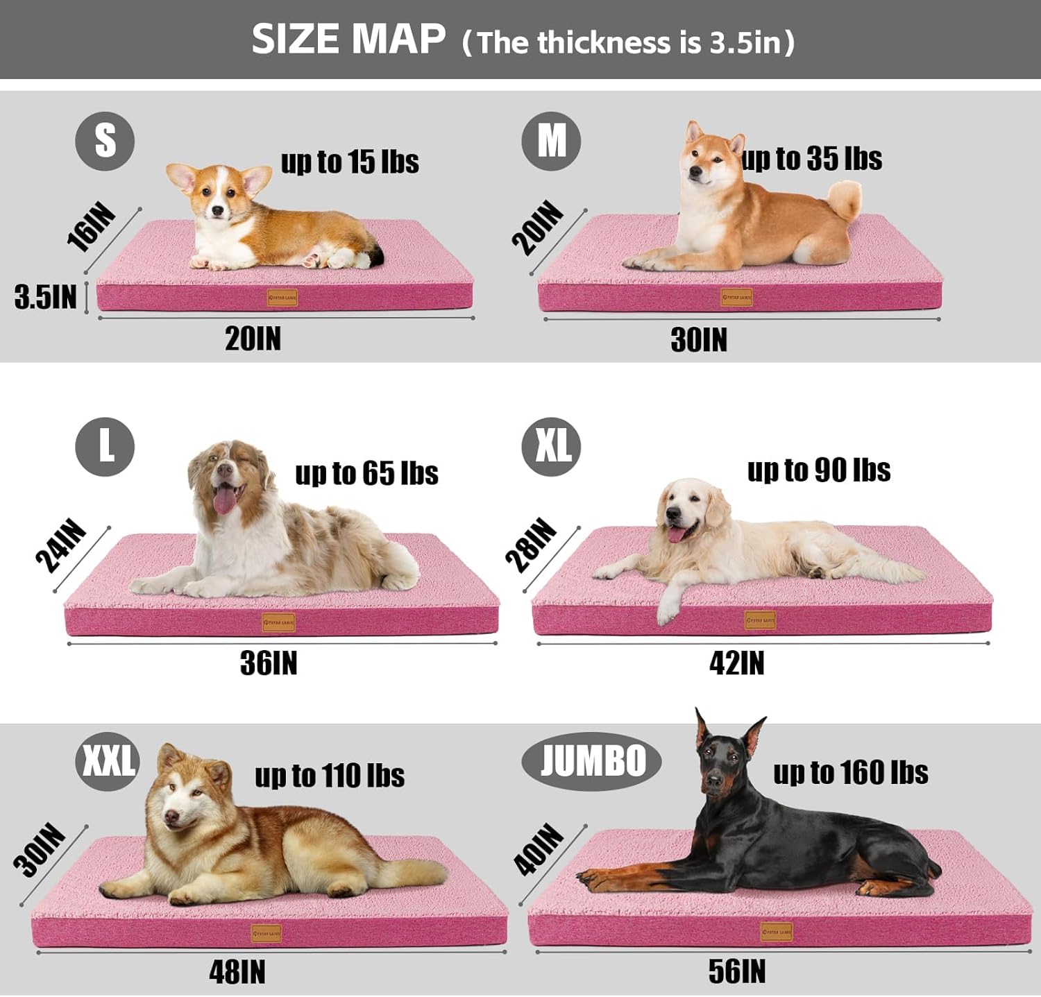 Patas Lague Orthopedic Dog Bed Medium Size Dog 30''X20'', Soft Comfortable Waterproof Egg Crate Foam Medium Pet Crate Beds Mat with Removable Washable Cover and Non-Slip Bottom, Hot Pink