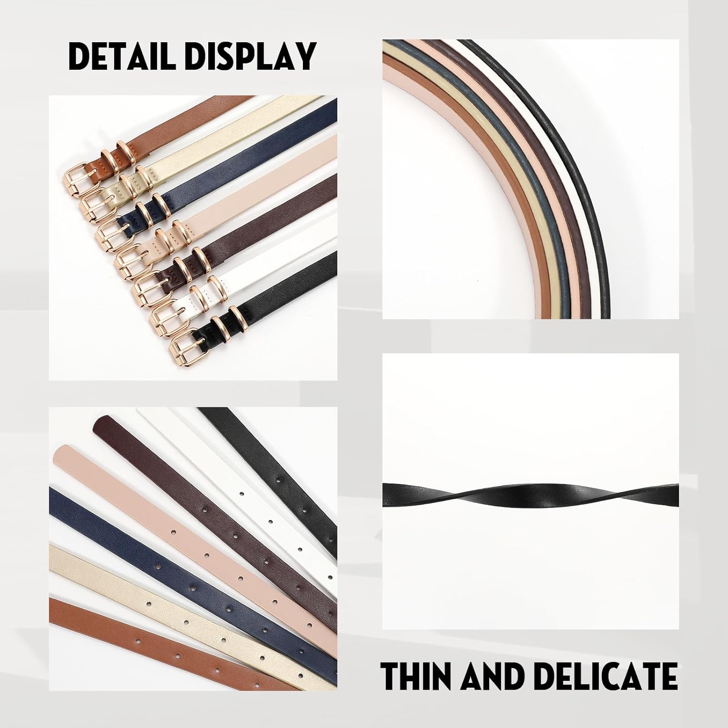 JASGOOD 4 Pack Skinny Women Leather Belt for Dresses Thin Waist Belt for Jeans Pants with Gold Buckle - Image 5