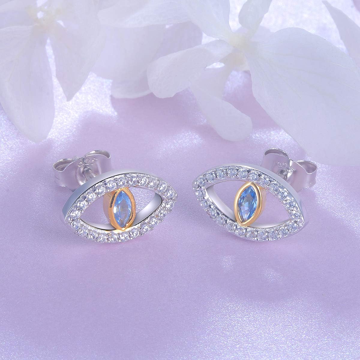 S925 Sterling Silver Protection Blue Evil Eye Stud Earrings 12 mm for Women Jewelry