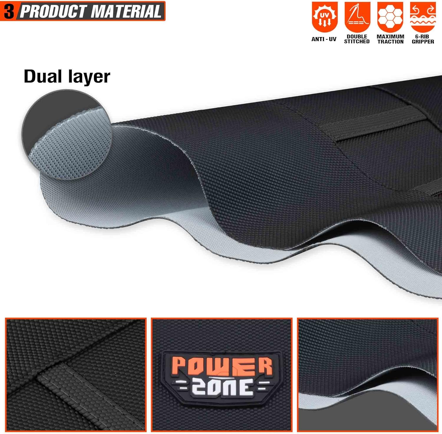 Motorcycle Universal Seat Cover Non-Slip Rubber Striped Gripper Soft Sewing for CRF WR WRF RMZ YZF SXF EXC EXC XC SX CR KLX Dirt Pit Bike Motocross Off Road (Black)