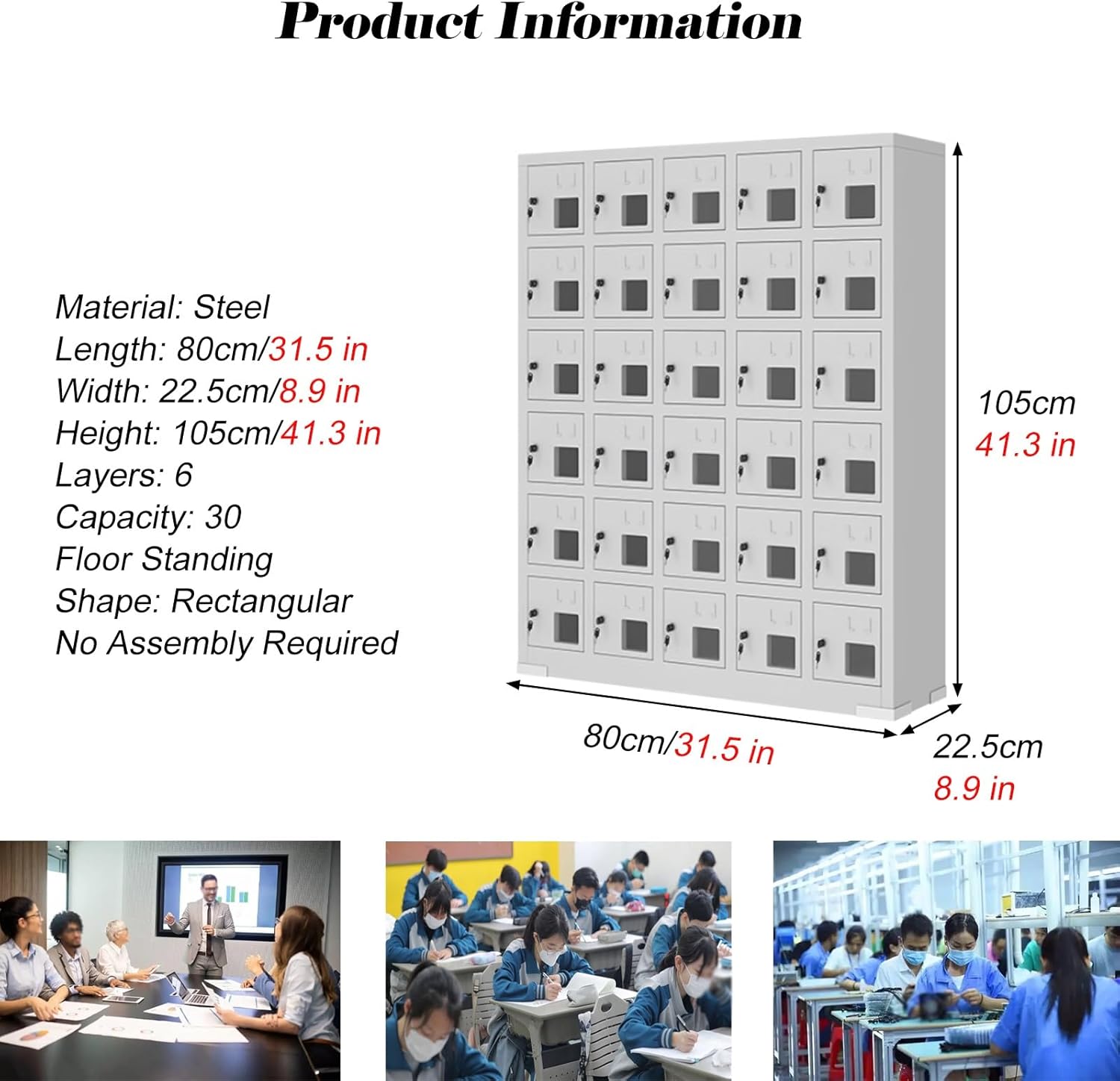 6 Layer Metal Cell Phone Storage Cabinet with Lock, Acrylic Window, Card Slot - Phone Organizer Locker Box for 6-30 Phones (80x22.5x105cm/31.5x8.9x41.3 in)