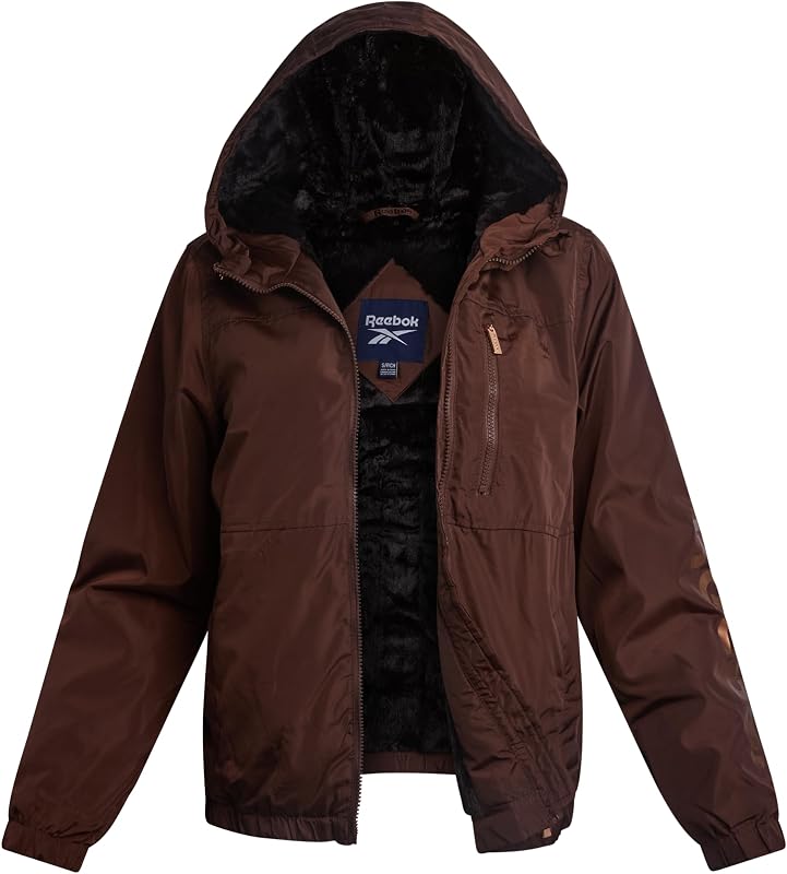 Reebok Womens Rain Jacket - Midweight Sherpa Lined Full-Zip Coat with Hood | Wind and Water-Resistant Shell Featuring Plush Interior Warmth, Sporty Style That Layers Easily into Daily Rotation