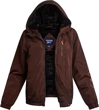Reebok Womens Rain Coat - Midweight Wind Water Resistant Sherpa Lined Full Zip Up Womens Rain Jacket with Hood and Pockets