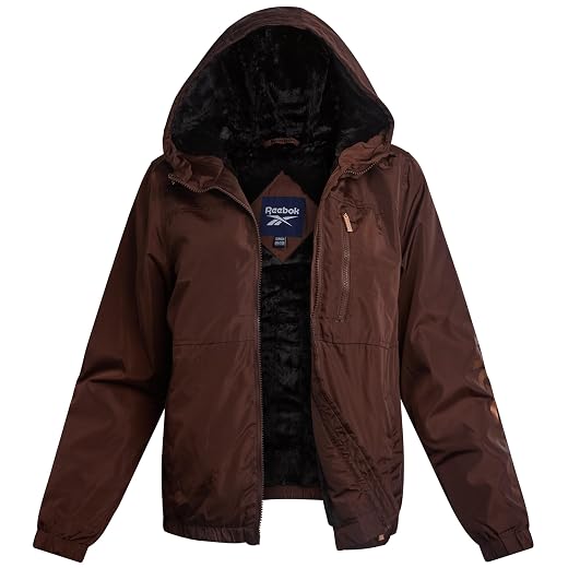 Reebok Jaqueta feminina de pele sintética - Jaqueta feminina com capuz de peso médio com zíper e forro de pele - Casacos e jaquetas femininas de inverno Reebok Jaqueta feminina de pele sintética - Jaqueta feminina com capuz de peso médio com zíper e forro de pele - Casacos e jaquetas femininas de inverno