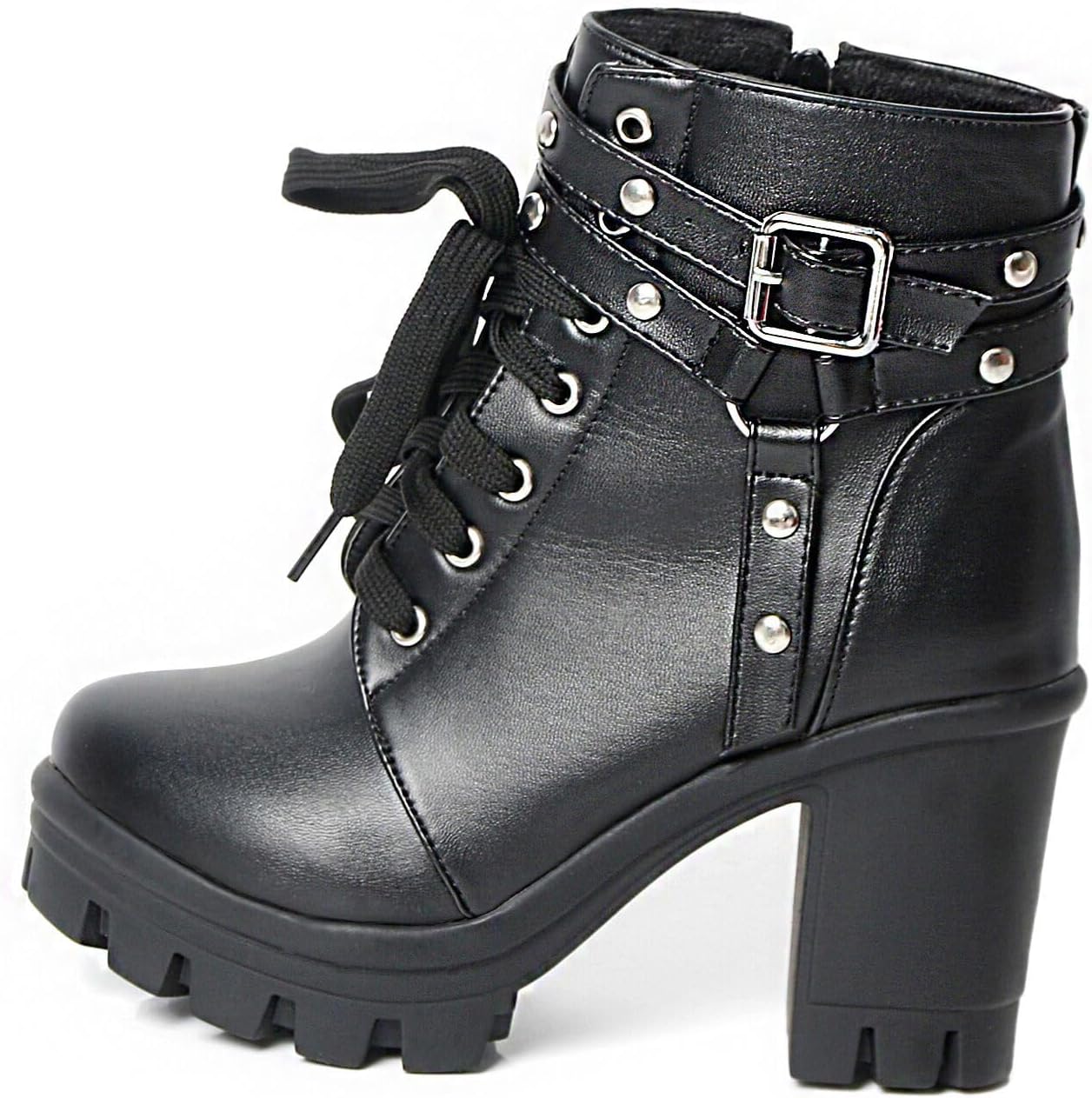 Platform Boots For Women Black Chunky Boot Goth Ankle Booties Bead Lace Lolita Dress Shoes With Zipper - Image 7