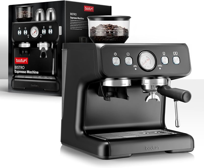 Máquina de café expreso eléctrica Bistro, molinillo de rebabas de acero inoxidable, varilla de vapor para espumar leche, color negro
