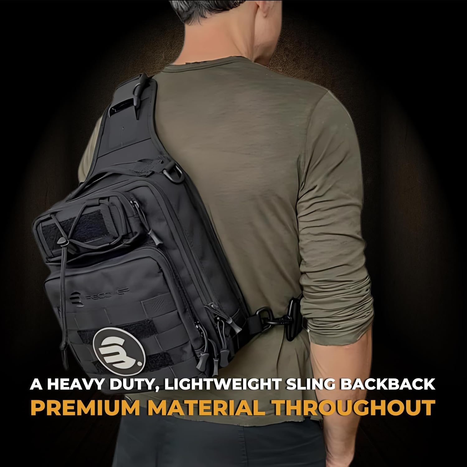 Recover Tactical Sling Bag EDC Shoulder Sling Backpack, 20/20 Series Sling Bag, Black