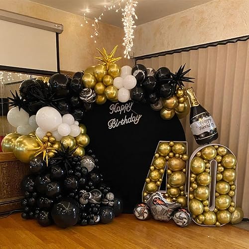 Miniatura 9 de NISOCY Kit de arco de guirnalda de globos negros y dorados, 120 piezas de globos dorados metálicos negros y blancos con globos de confeti para