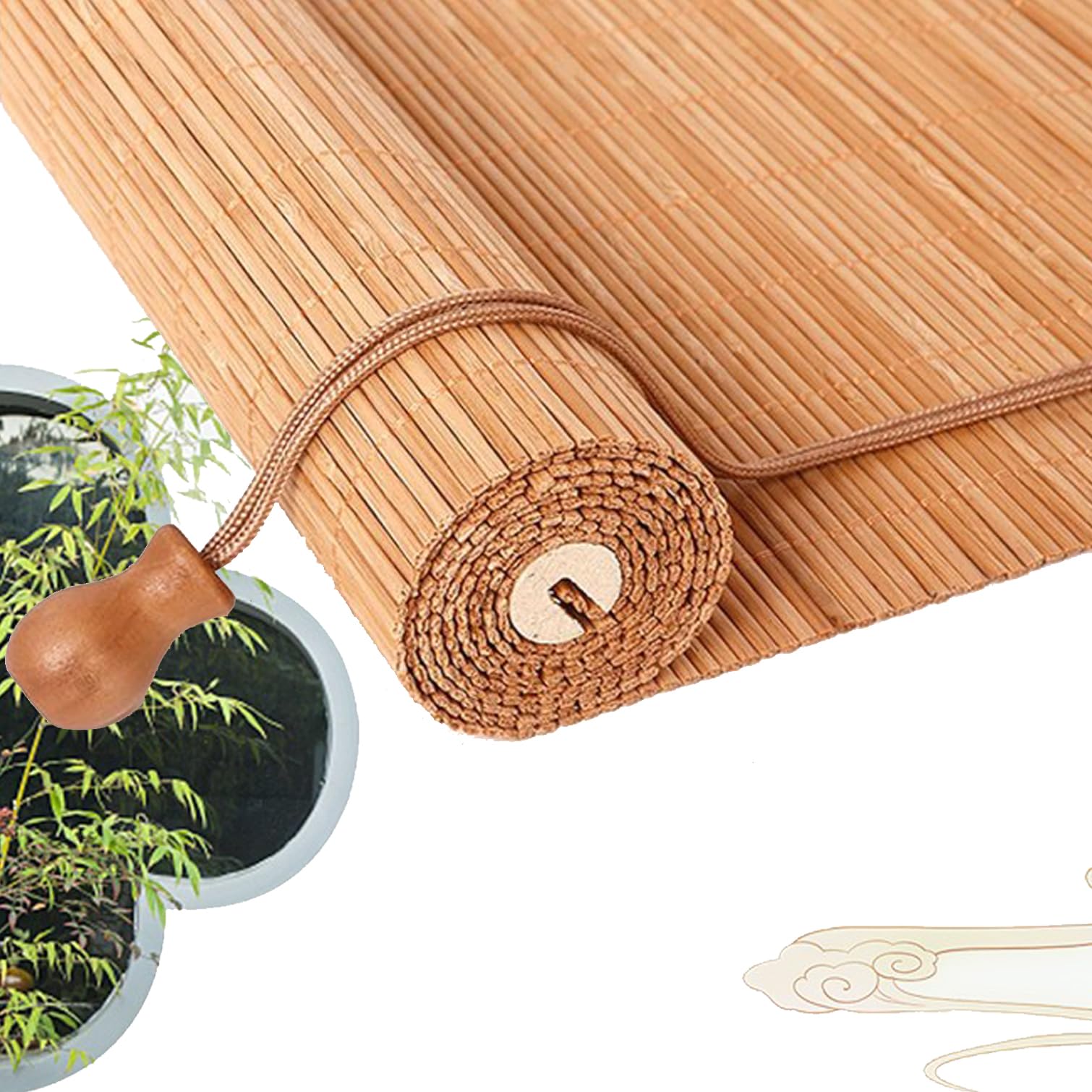 NIANXINN Store Enrouleur Occultant en Bambou,Rideau en Bambou Naturel,Store de Fenêtre Suspendu Filtrant la Lumière,Rouleau en Bois pour Intérieur/Extérieur,Largeur x Hauteur (60cm x 240cm)