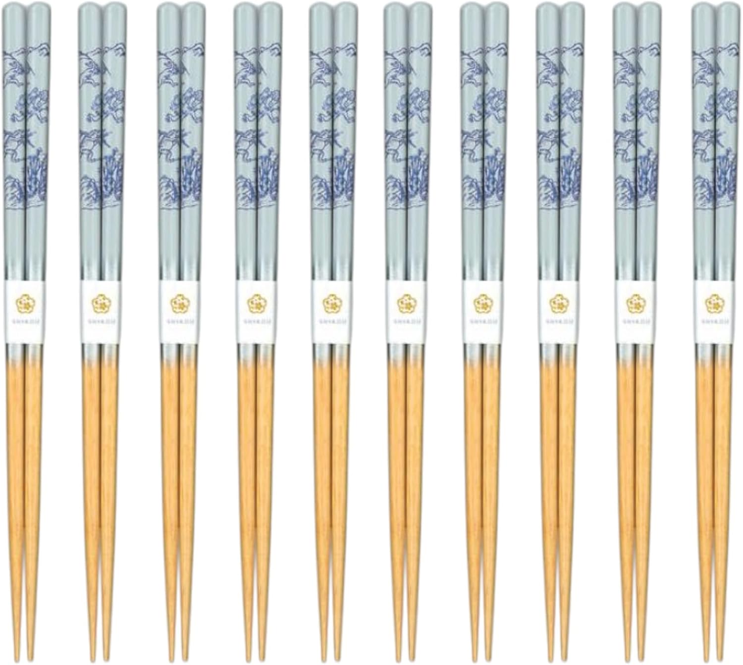 J-kitchens Chopsticks Set of 10 Pairs, For Lunches, Picnics, Excursions, Sports Events, Guests, Wooden, Chijiga, Blue, 9.1 inches (23.0 cm), Dishwasher Safe, Made in Japan