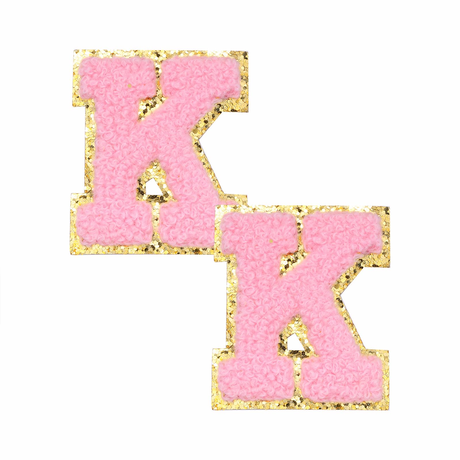 2 PCS Chenille Letter Patches, Iron on Letters for Fabric Clothing/Hat/Bag, A-Z Varsity Letters Iron on Patches - Pink, Letter K
