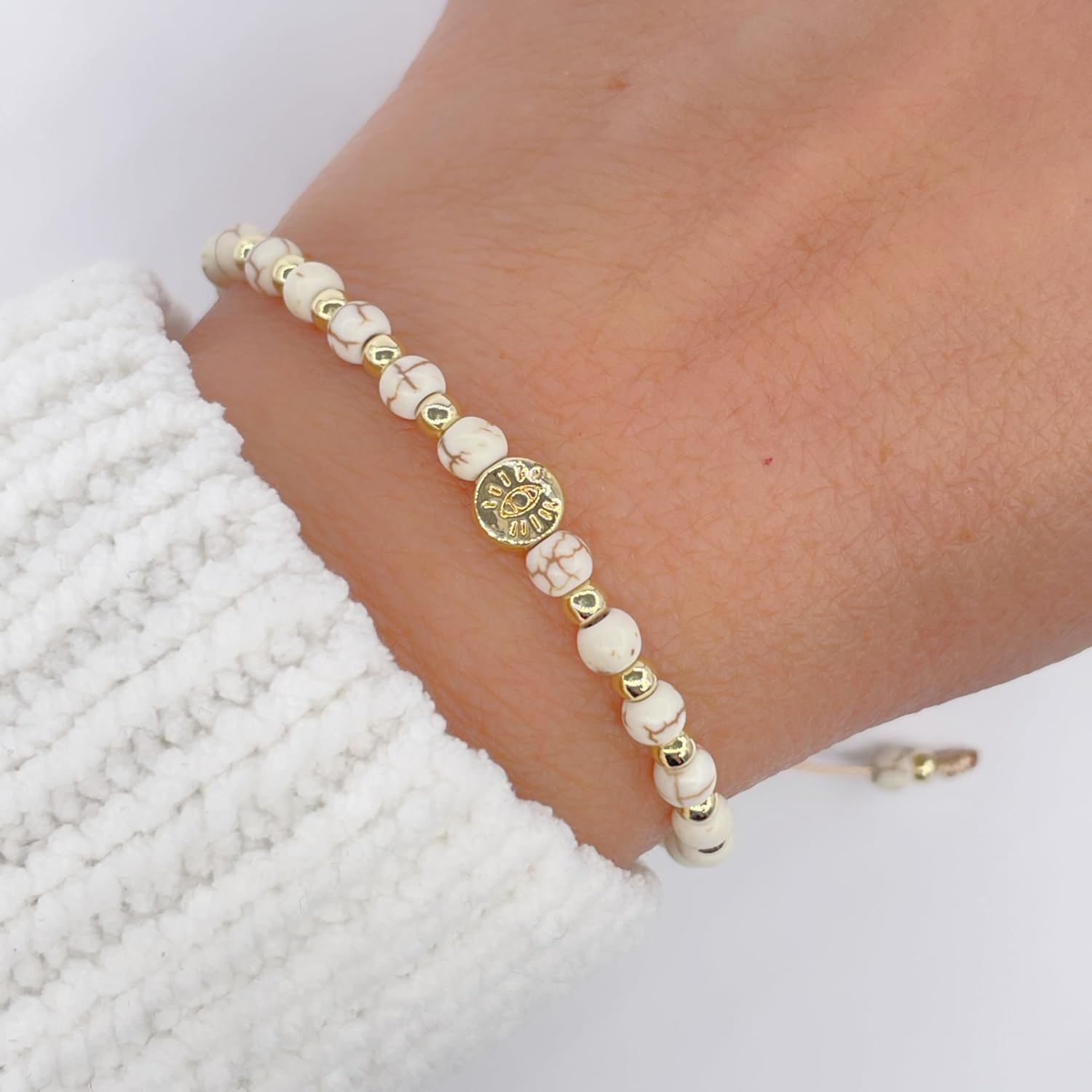 Lucky Evil Eye Natural Stone Beaded Adjustable Bracelet for Women - Image 7