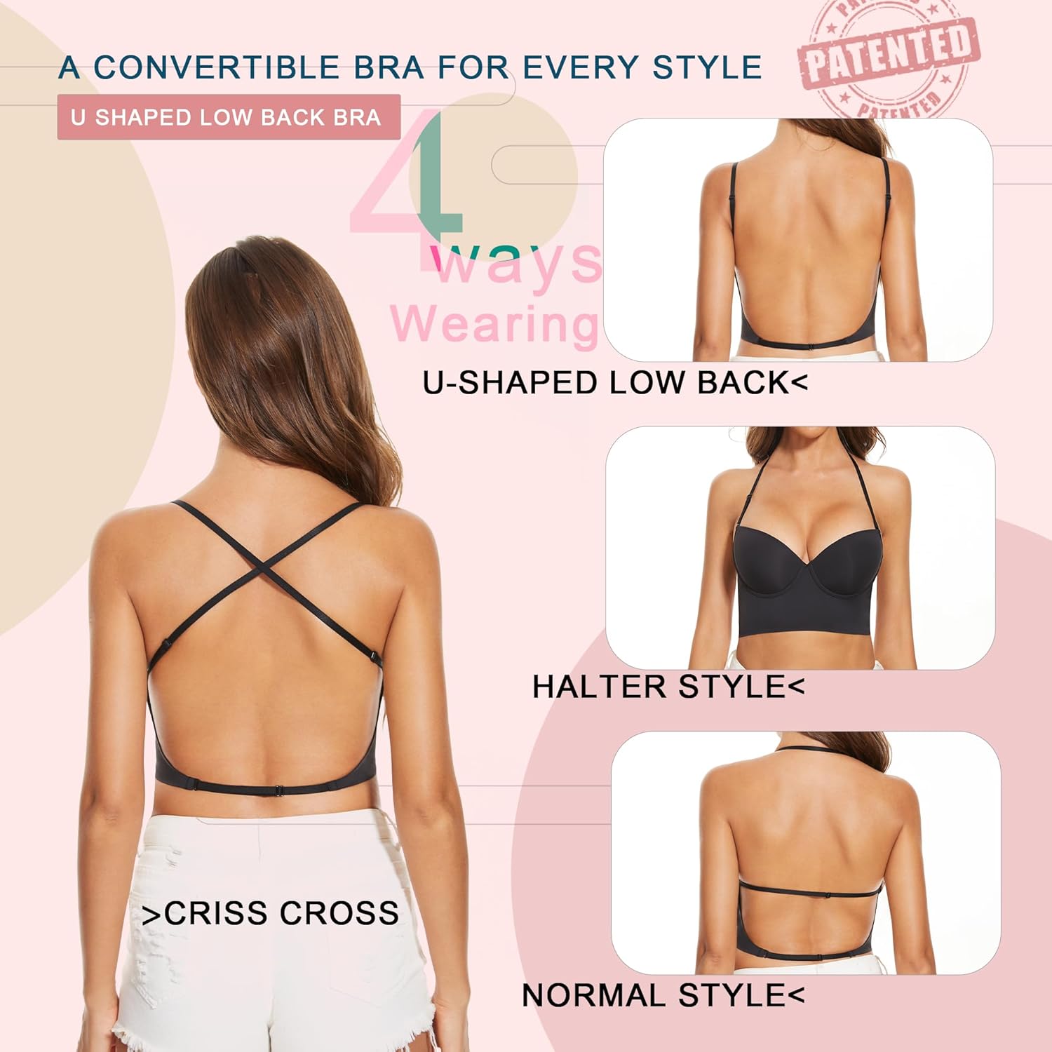 Low Back Bras for Women-Seamless Lightly Lined Invisible Backless Bra-Underwire Plunge Open Back Multiway Halter Bra - Image 4