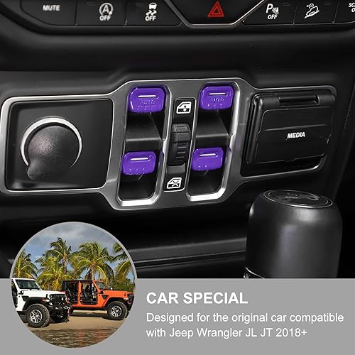 Miniatura 3 de Jimen Compatible con Jeep Wrangler JL JLU 2018-2023 y Jeep Gladiator JT 2020-2023, 4 piezas de cubierta de interruptor de ventana de consola