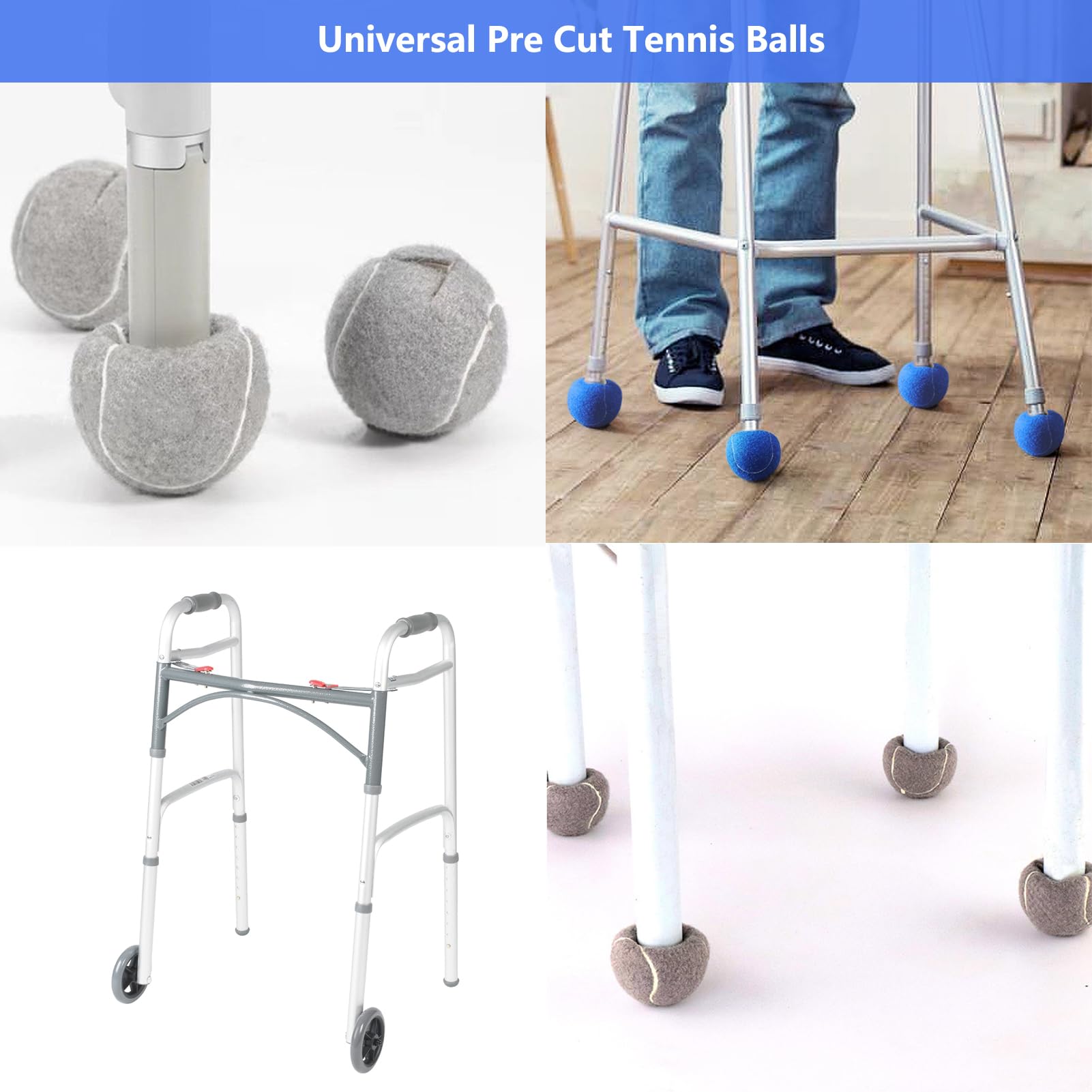 Tennis Balls for Walkers, Pre Cut Walker Glide Balls for Chairs, Desks, Furniture Legs and Floor Protection, Heavy Duty Long Lasting Felt Pad Glide Coverings - 4PCS Gray