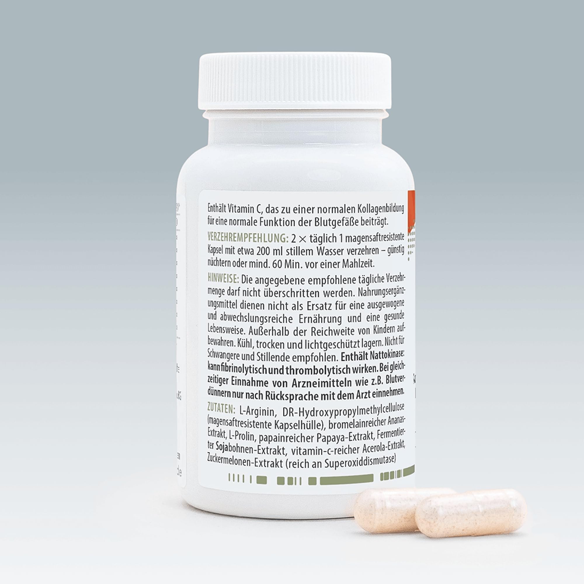 MITOcare HAEMATOzym - Nattokinase Komplex - hochdosiert 1,4 mg pro Kapsel + Papain & Bromelain - Arterien & Blutgefäße Support - vegan -Monatspackung mit 60 Kapseln - Produziert in Deutschland
