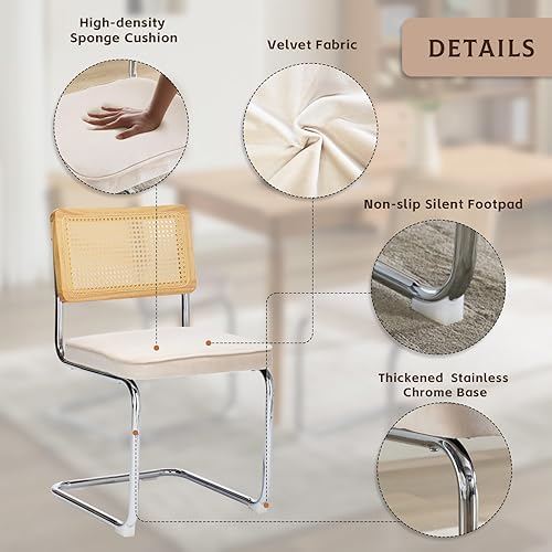 Miniatura 3 de Juego de 2 sillas de comedor de ratán, sillas de comedor modernas tapizadas de mediados de siglo con respaldo de caña, sillas de cocina de