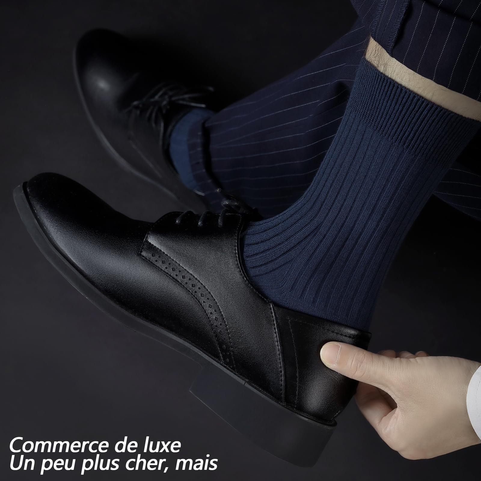 Chaussettes Homme Coton Rayures - Lot 5 Paires Taille 39-43 - Anti Odeur Bout Plat Double Aiguillage - 100% Coton Softness - Mi-Mollet Ville Costume