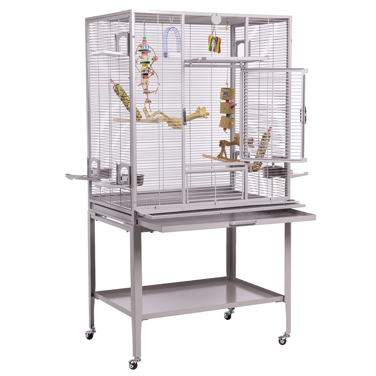 Montana Cages | Premium Vogelkäfig Madeira Single Vogelkäfig für Finken, Sittiche, erweiterbar, 4 Lenkrollen, 4 Edelstahlnäpfe, AVILON Pulverbeschichtet, Platinum Edition, ca. 86 x 56 x 158cm