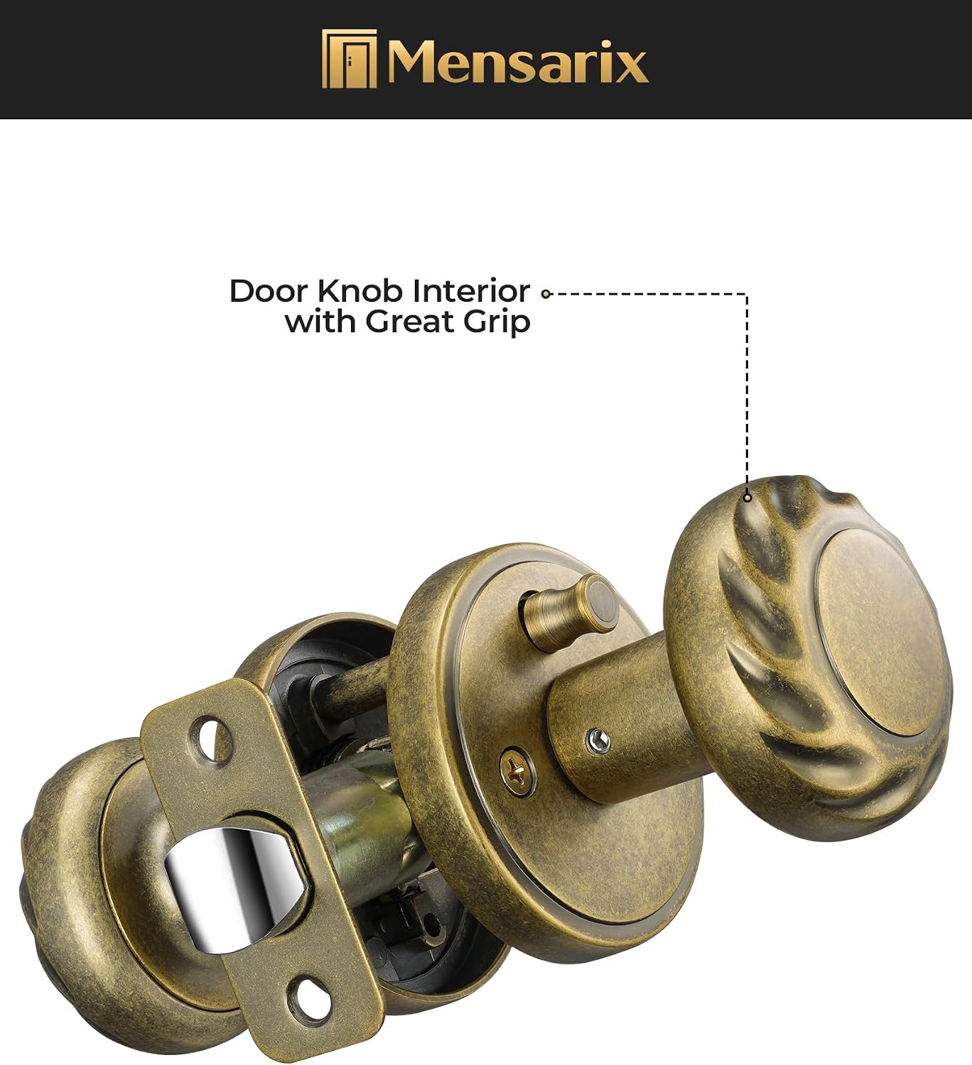 Zinc Alloy Door Knobs Interior, Aged Brass Door Knob, 1 Pack | Exclusive Swirl Texture Design, Heavy Duty Privacy Door Knobs with Lock for Bedroom and Bathroom, Round Vintage Door Knob