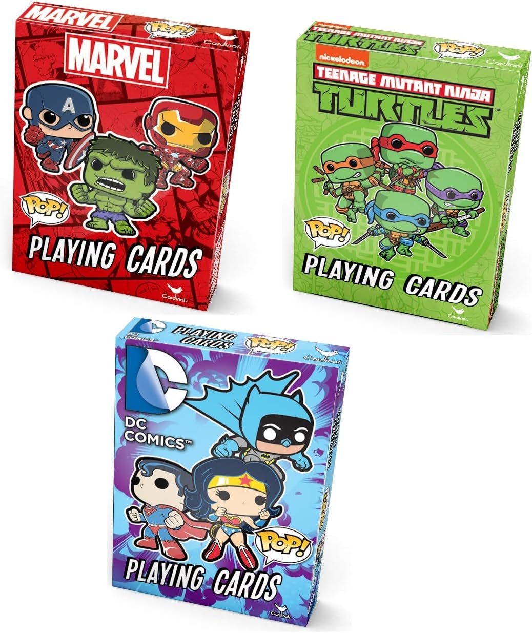Super Hero Pop Playing Cards DC Comics Marvel TMNT Spiderman Hulk Captain America Superman Batman Harley Quinn Teenage Mutant Ninja Turtles Bundle 3 Sets