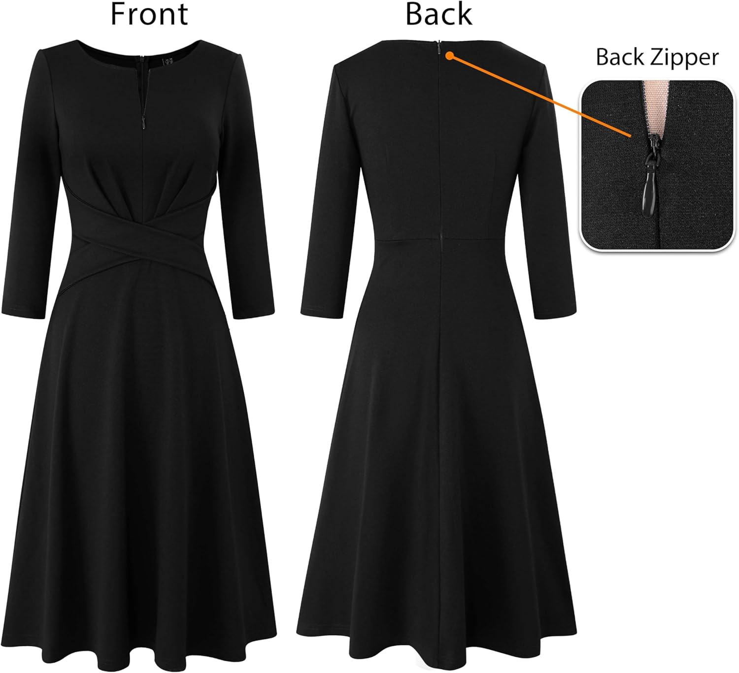 VFSHOW Womens Front Zipper Office Business Work Church Professional Front Zipper Knee Length A Line Fit and Flare Dress - Image 5