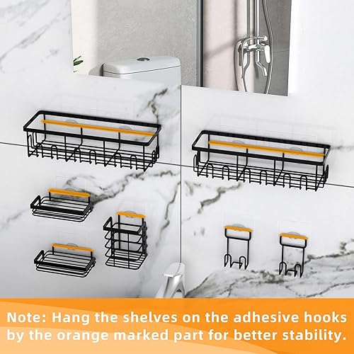 Miniatura 2 de HSD Houseware Paquete de 7 organizadores de ducha adhesivos para almacenamiento de baño y cocina, estante de ducha adhesivo para ducha interior con