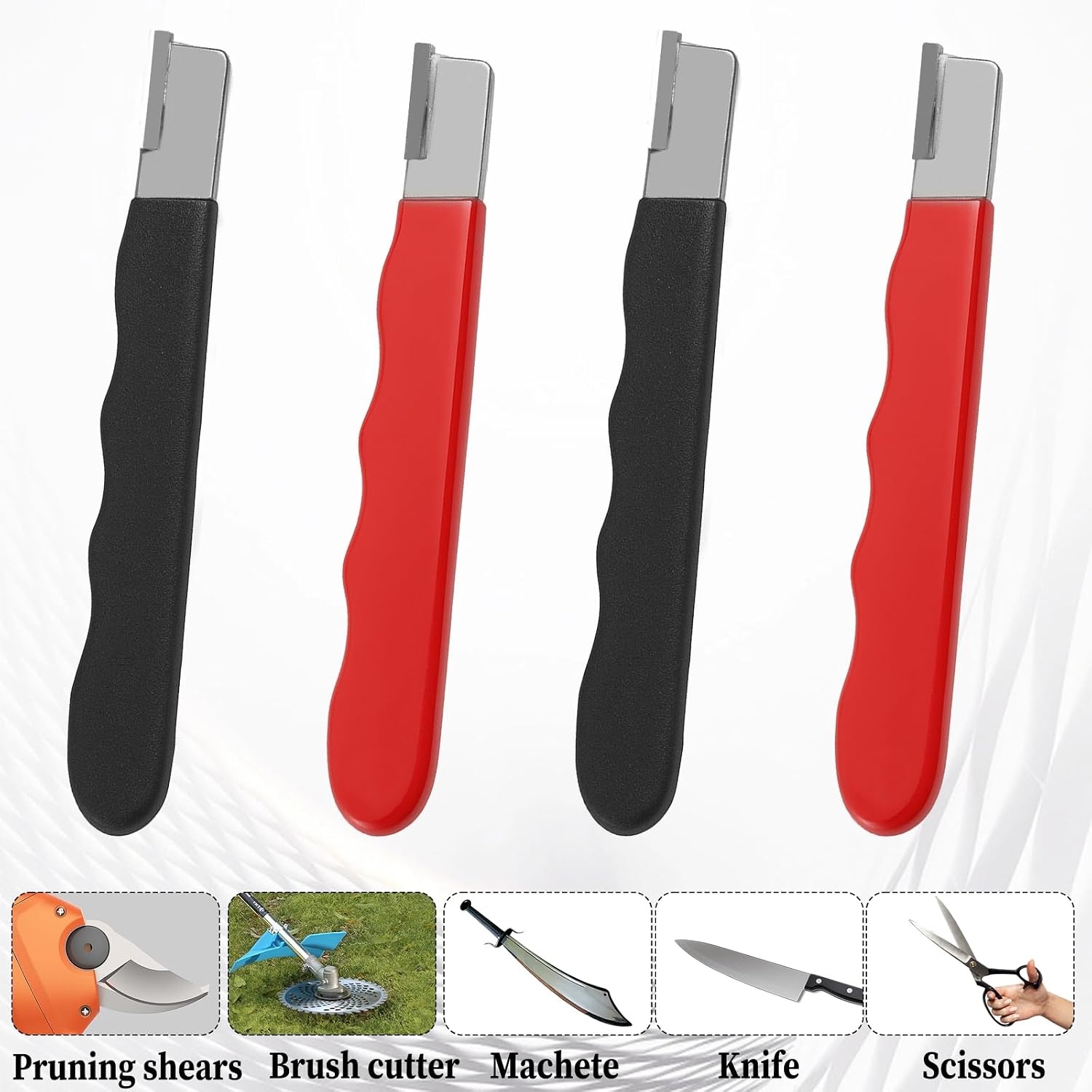 4Pcs Garden Tool Blade Sharpener, Pocket Blade Sharpener for Garden Tools Multipurpose Usage Knife Sharpeners for Pruning Shears, Hedge Scissors, Clippers, Pocket Knives, and More (2, Red+Black)