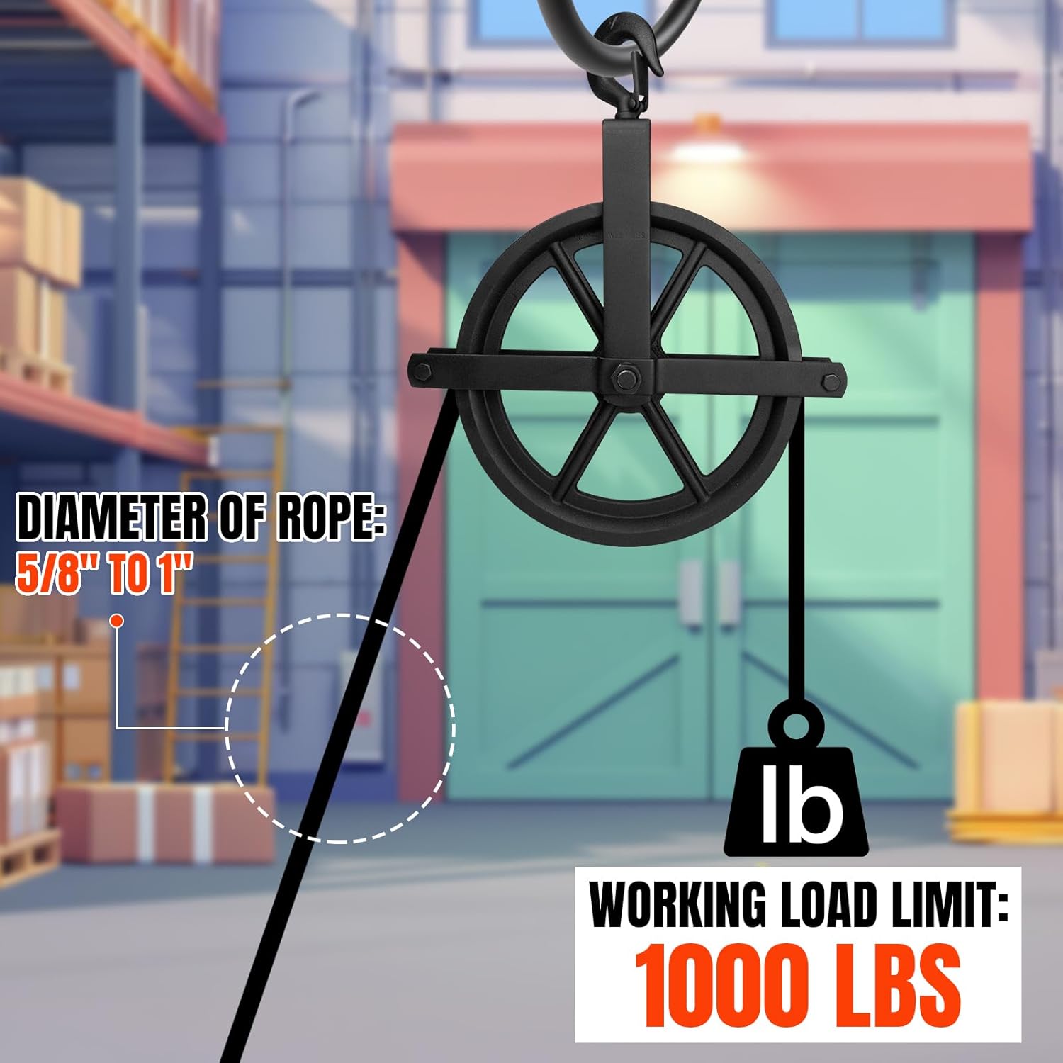 Scaffold 12" Cast Iron Hoist Pulley Wheel,Working Load up to 1000 Lbs Lifting or Lowering,Gin Block Pulleys for Lifting (Black)