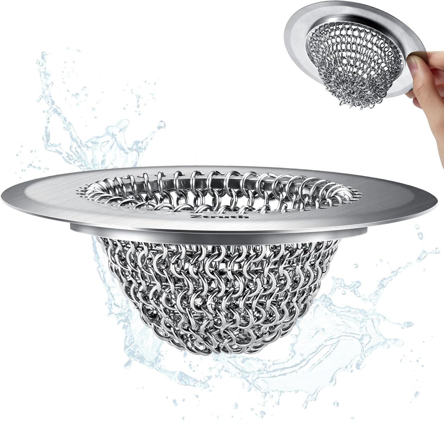 Ztruth Kitchen Sink Drain Strainer Patented Reversible Sink Strainer, Anti-Clogging Sink Strainer Basket, 304 Stainless Steel, Handmade Kitchen Gadgets, Dishwasher Safe