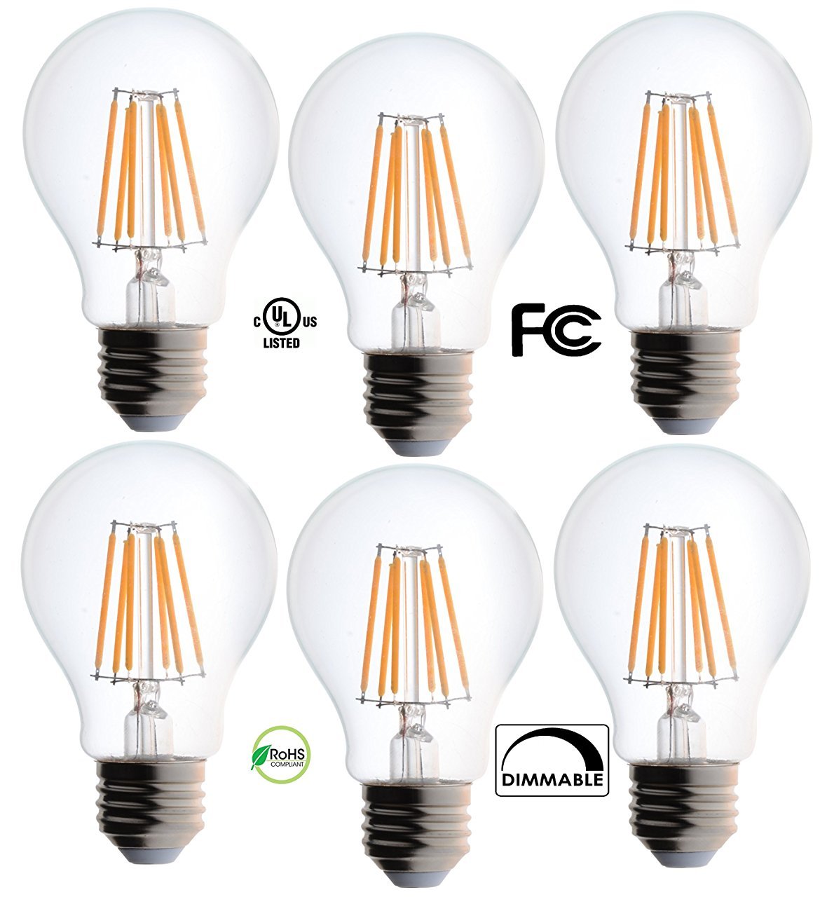 Bioluz LED clair Filament intensité variable A19 ampoule Blanc doux (2700 K), Certification UL, blanc, E26, 7.00 wattsW 120.00 voltsV