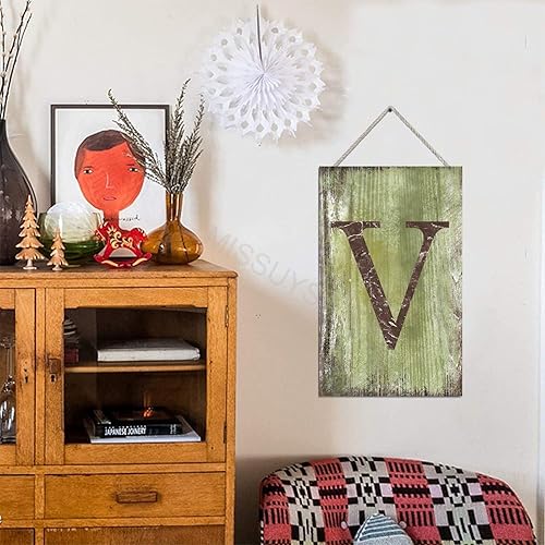 Vista 203 de Letrero colgante de madera con letra J, letrero de madera para decoración del hogar, 26 letras del alfabeto de metal, placa de madera, decoración