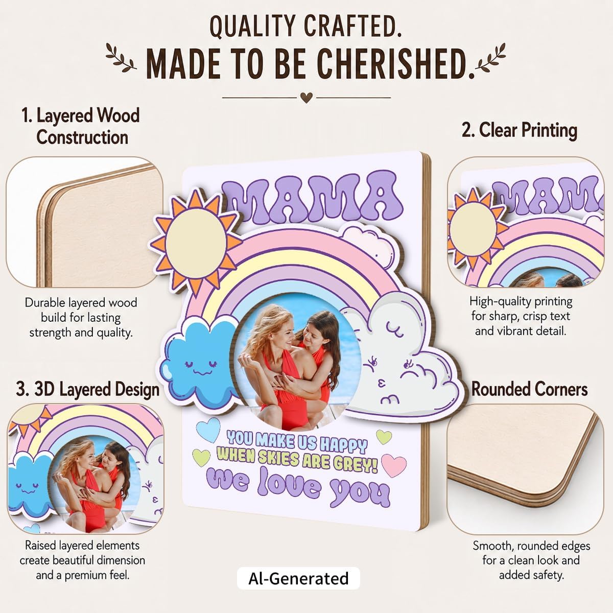 Wooden Picture Frame For Mom, Mama Picture Frame, Best Mom Birthday Gifts image 3