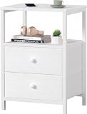 Lufeiya Bedside Table with 2 Drawers, Modern Wooden Side Table, Sturdy Metal Frame, Bedside Table for Bedroom, Living Room, Hallway, Easy Assembly - 1