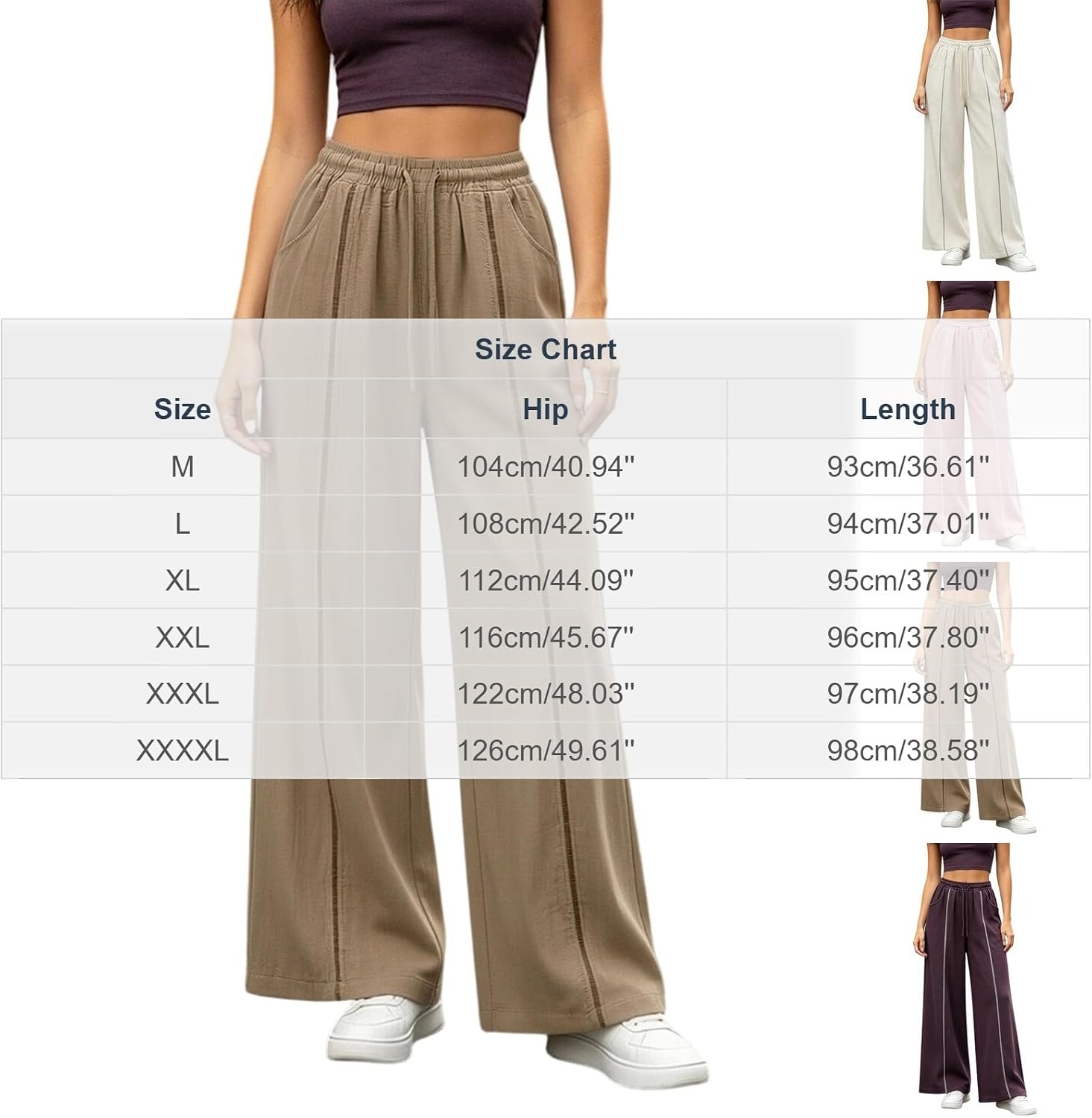 Wide Leg Palazzo Pants for Women Casual Drawstring Flowy Beach Trousers with Pockets Elastic Waist Vacation Pant