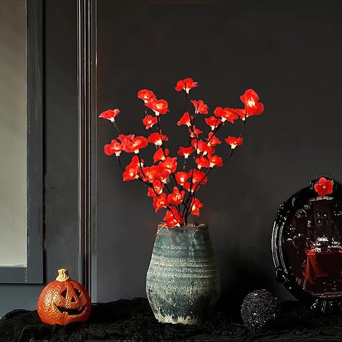 Miniatura 9 de Paquete de 2 luces LED rojas de ramas Bossom de ciruela, funciona con pilas, ramas artificiales, lamei floral, pequeñas ramitas de 30 pulgadas, 20