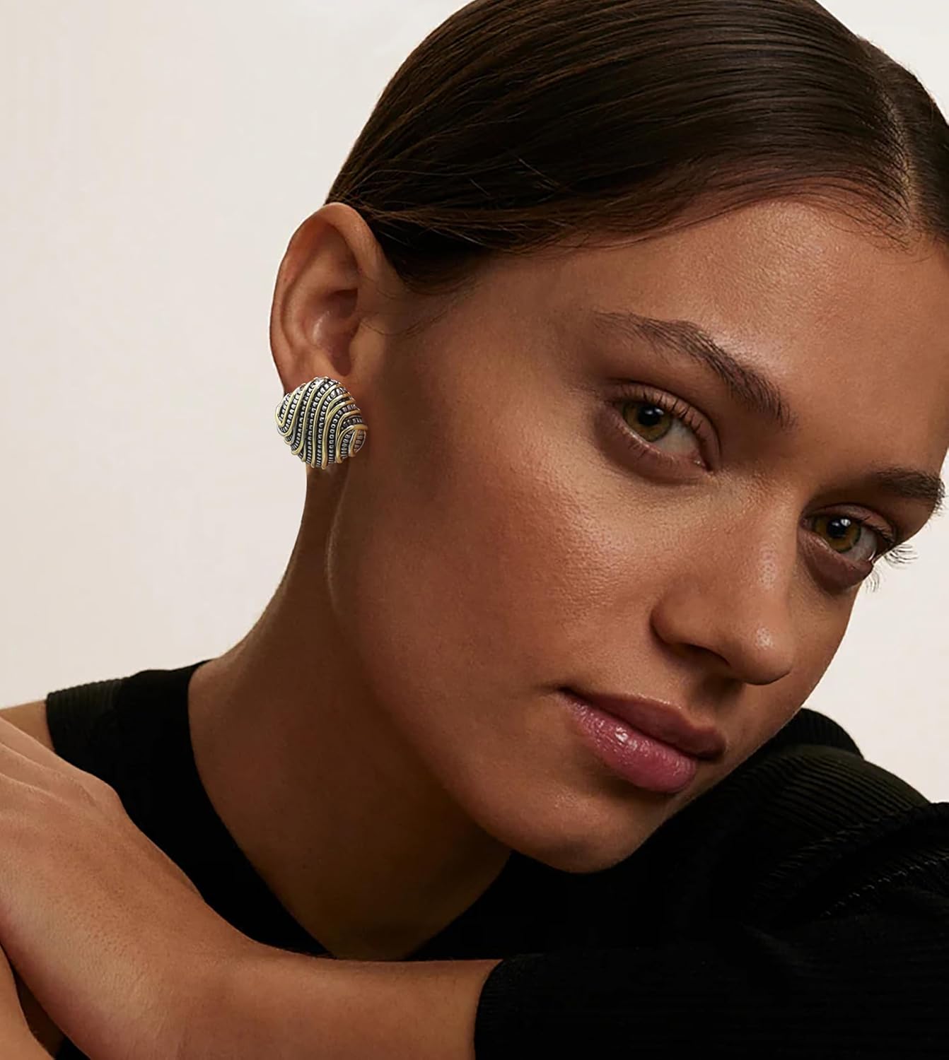 Stud Earrings for Women Vintage Two Tone Square Statement Studs Mixed Metal Earrings Jewelry Gifts - Image 2