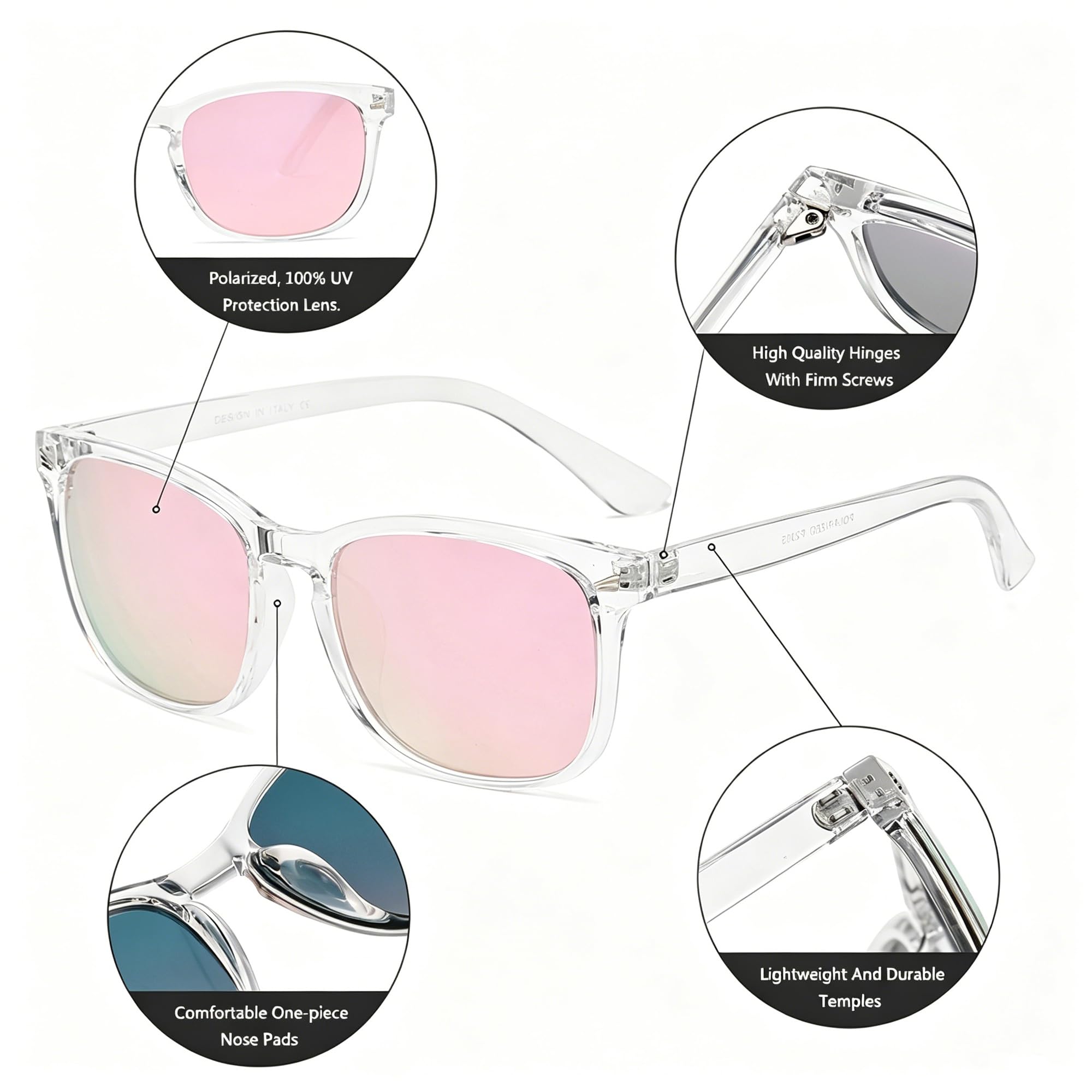 DUSHINE Lunettes de soleil polarisées pour femme Style rétro vintage Protection UV400