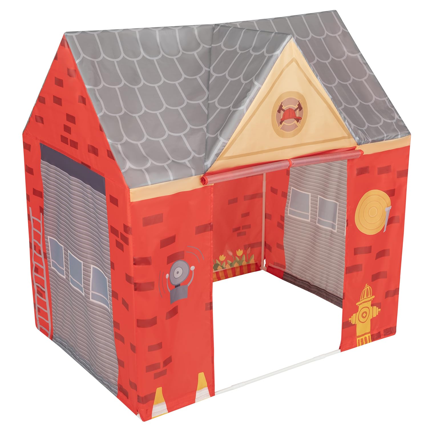 Selonis Spielhaus Spielzelt Feuerwehrhaus Keine Bälle Faltbares Für Kinder Realistisches Design Langlebige Und Sichere Leicht Zu Montieren Drinnen Und Draußen, Rot-Grau