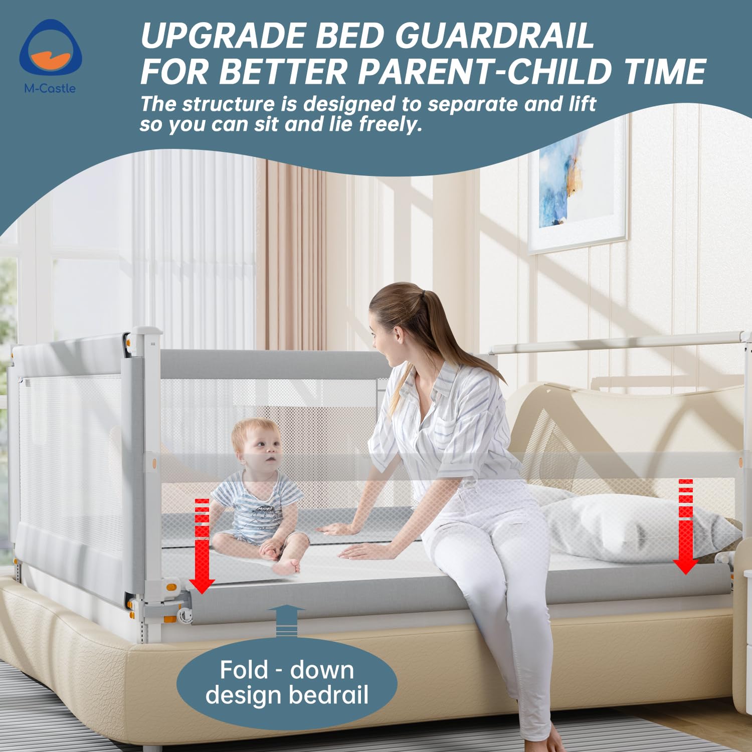 M-Castle Toddler Bed Guardrail, Liftable Crib Guardrail, Child Bed Safety Guardrail, Toddler Twin Bed Guardrail, Child Bed Safety Guardrail, Full, Queen and King Bed Guardrail (Gray, 59