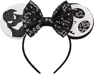 Skeleton Headband Halloween Costume Mouse Ears Women Mice Ears Bows Shiny Glitter Birthday Party Themed Events (White)