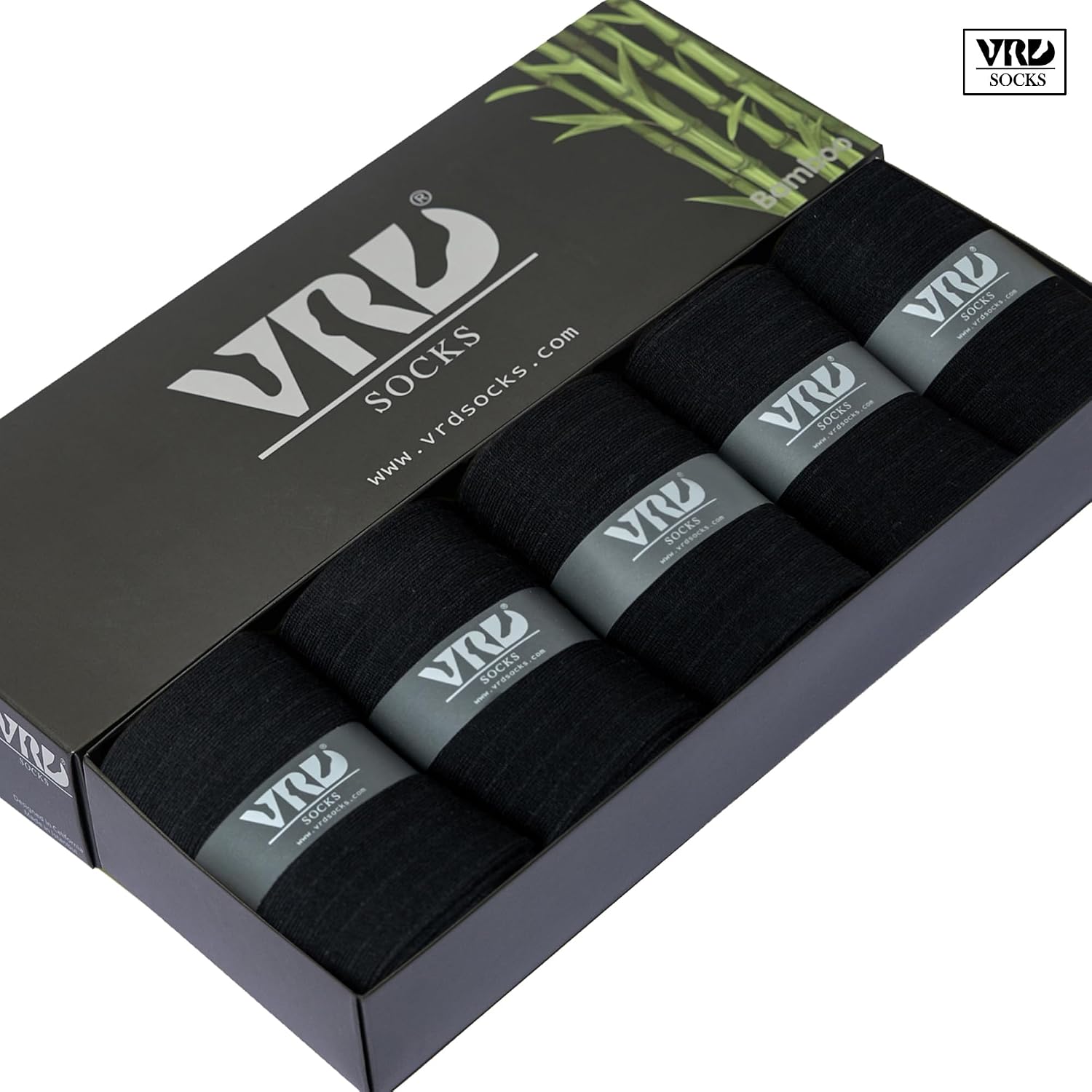 VRD Mens Dress Socks Bamboo Rayon 5-Pack Crew Socks Mid-Calf Length Fits Shoe Size 8-13 Gift Box