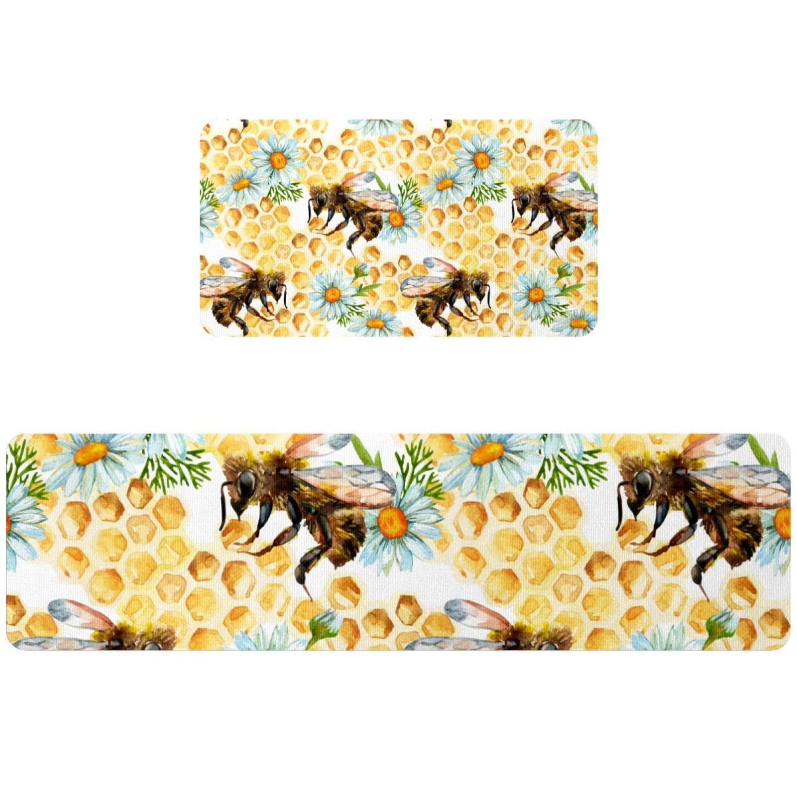 Tapete de cocina de 2 piezas lavable con diseño de panales y abejas