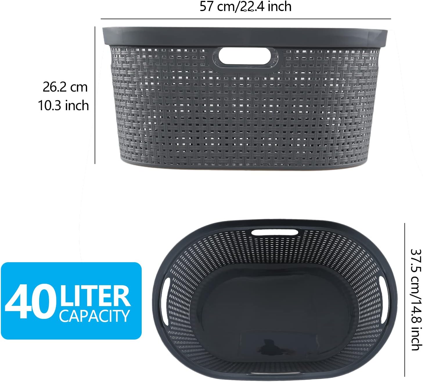 Wekioger 40 L Plastic Laundry Basket with Cutout Handles, 4 Packs, Large Clothes Hamper Storage Basket