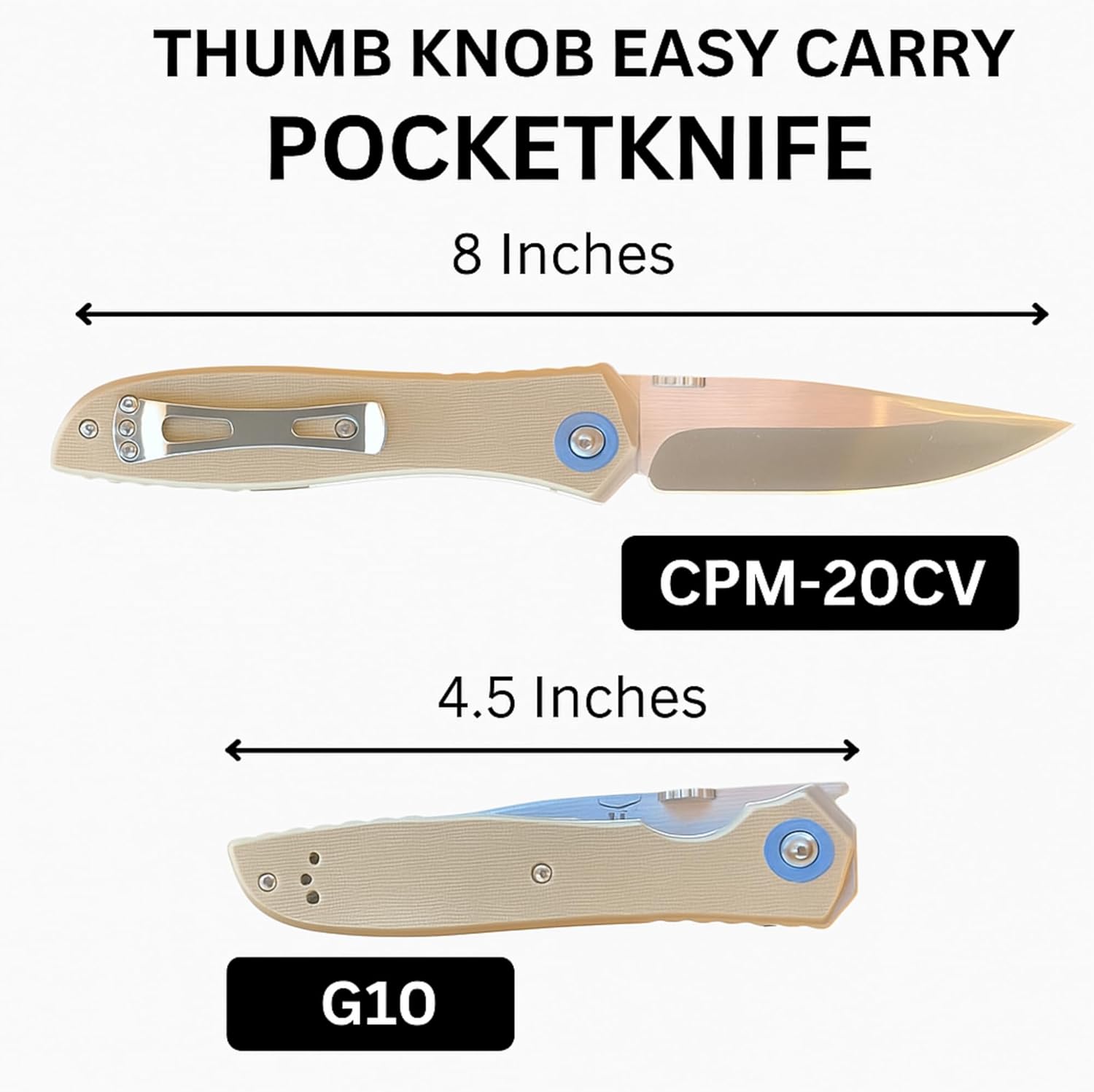 VICIUS Thumb Knob Easy Carry Pocketknife – CPM-20CV Stainless Steel Blade, G10 Handle