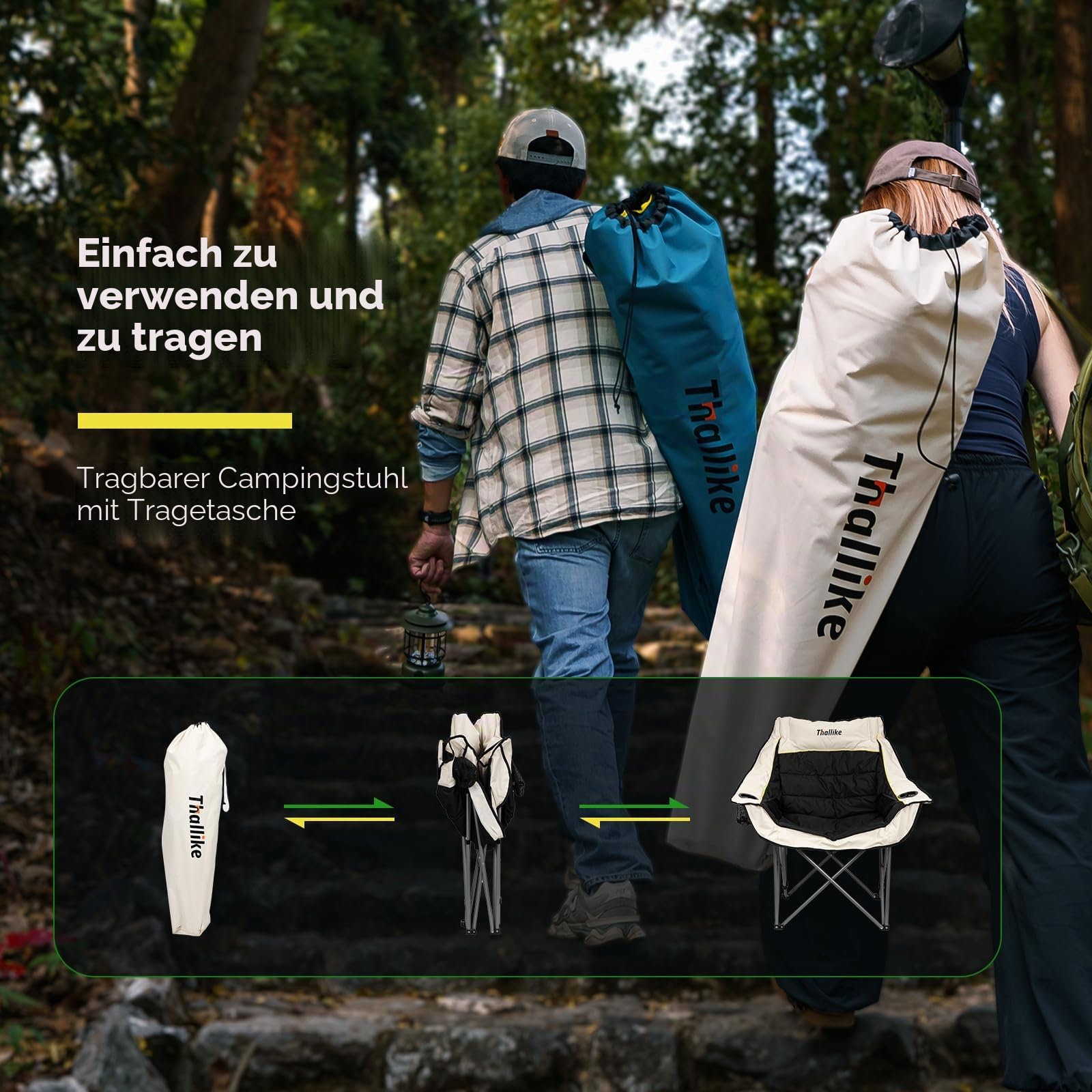 Übergroßer Campingstuhl, strapazierfähig, zusammenklappbar, für Erwachsene, XL, gepolstert, mit Getränkehaltern, Aufbewahrungstasche und Tragetasche, für Camping, Hinterhof, Angeln, Sport